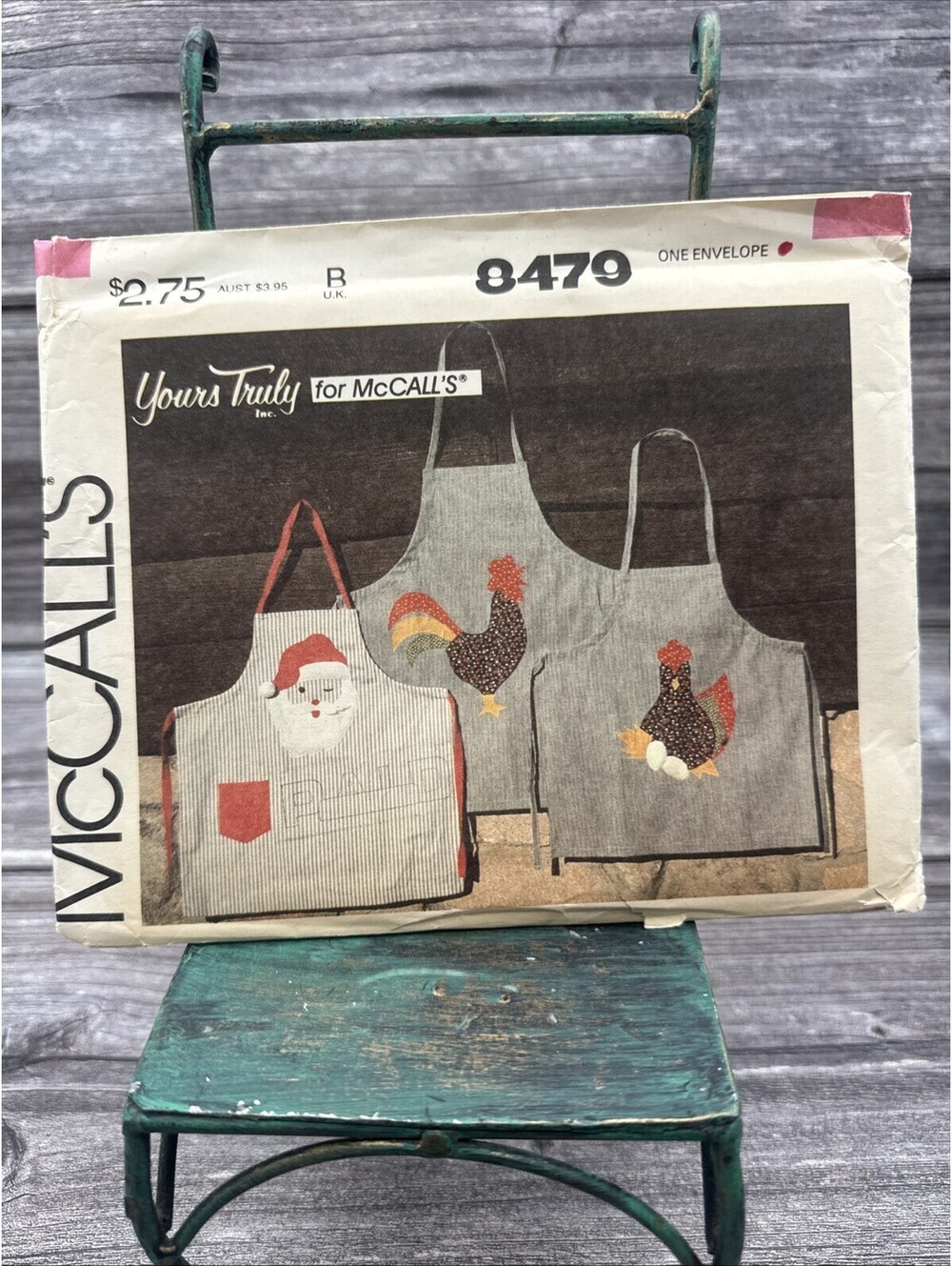 Vintage McCall’s Uncut Sewing Pattern 8479 His & Hers Appliquéd Apron Santa Hen